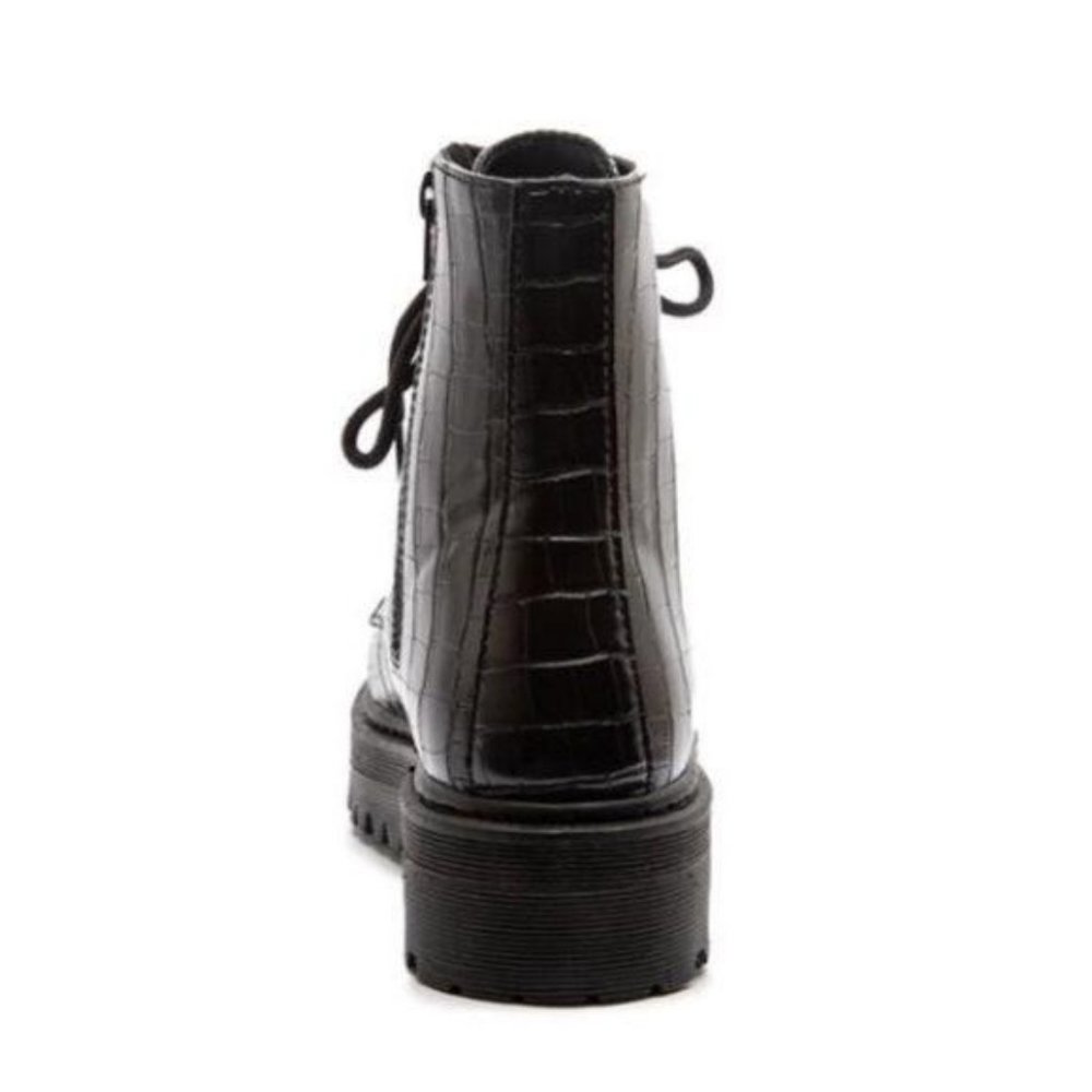 Black Combat Boots in Embossed Crocodile - Picture 8 of 9